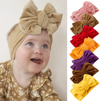Lovely Baby Headband For Girls Boys Elastic Knit Children Turban Baby Bow Soft Nylon Double Layer Kids Headwear Hair Accessories
