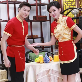 Novel Dingheng Hotel Summer Farmhouse Waiter Kinų restoranas Darbo drabužiai Trumpomis rankovėmis Vyrų ir moterų kilimėlis