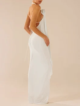 Moterų elegantiška suknelė su apykakle Ilga suknelė Y2K 3D gėlė be rankovių 