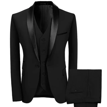 Švarko kelnės Liemenė Trijų dalių kostiumai vyrams Blazer Black Shawl Lapel Single Breasted Slim Fit Fashion Terno Custom Made 2023