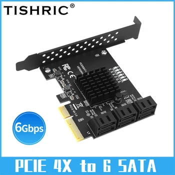 TISHRIC PCIE 4X į 6 prievadus SATA 3.0 6 Gbps išplėtimo kortelė PCIE skirstytuvo valdiklis PCI-Express 4x 8x 16x Add On Card HDD SSD