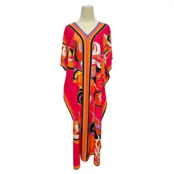 Chalato suknelė Stilinga Bohemija Geometrinis atspaudas Ilga atostogų suknelė Anti-Pilling Holiday Suknelė