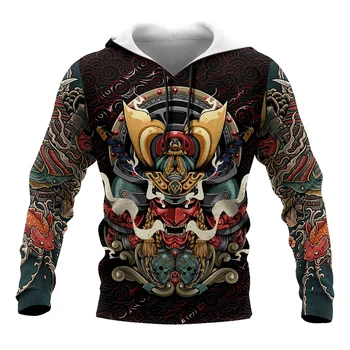 Samurajų tatuiruotė 3D visur atspausdinta Vyriškas džemperis su gobtuvu ir džemperis Mada Unisex Zip Hoodies Casual Streetwear Drop Shipping