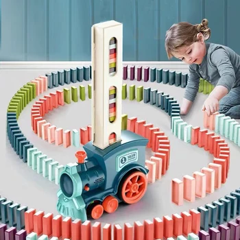 Vaikų automatinis klojimas Domino traukinys Elektromobilis Domino rinkinys Kaladėlių kaladėlių rinkiniai Žaidimai Lavinamieji žaislai Vaikai 