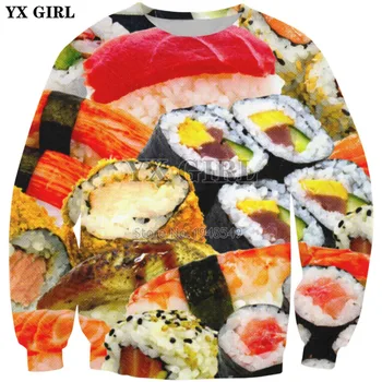 YX GIRL Drop shipping 2018 New Fashion Crewneck Džemperis Sushilove maistas 3d Spausdinti Vyriškas Moteriškas Laisvalaikis Megztinis ilgomis rankovėmis Megztinis