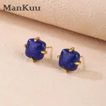 Mankuu Fashion Jewelry 10mm Square Lapis Lazuli Paauksuota letena Charms Klasikiniai auskarai moterims 2023