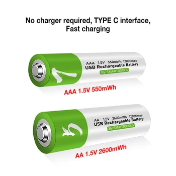 originalios AA AAA USB ĮKRAUNAMOS BATERIJOS 1.5V 2600mWh Li-ion baterija nuotolinio valdymo pelės elektrinei žaislinei baterijai