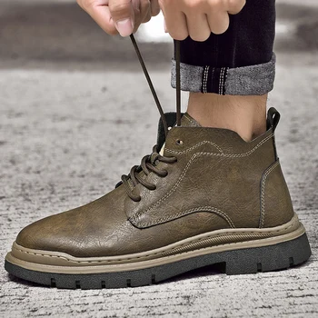 2023 kailis Žieminiai šilti zomšiniai batai vyriški vidutinio viršaus Chelsea trumpi batai Dizainerio batai Laisvalaikio patvarūs dykumos darbo batai Juodas chaki