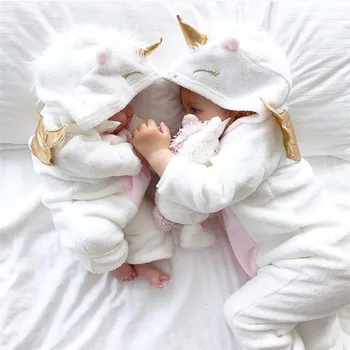 PUDCOCO naujagimis Baby Girl Vienaragis Flanel Romper kombinezono apranga Šilti drabužiai Žieminiai drabužiai su gobtuvu