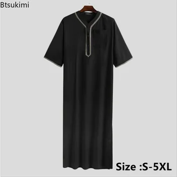 2023 Musulmonų vyrai Jubba Thobe Solid Button Kimono Middle Chabe Saudo Arabijos musulmonų vyrų marškinių stovo apykaklė Islamo arabų Kaftano vyrai Abayas