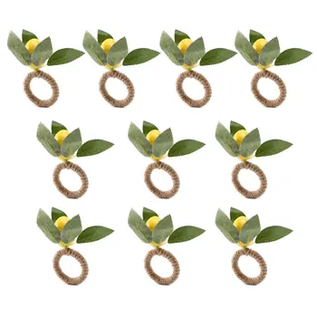 10PCS rankų darbo servetėlių žiedai Geltona dirbtinė citrina su vynuogių servetėlių žiedu vestuvėms, vakarienei, banketui, servizui