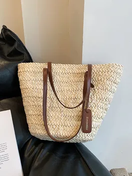 Prabangus dizaineris Vasaros laisvalaikio šiaudų austas pečių krepšys 2023 m. Mada Didelės talpos paplūdimio tote universalus moterims Kelioninė rankinė