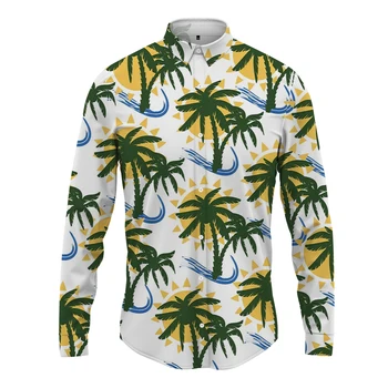 Kokosų medis 3D Spausdinti vyriški marškiniai Pavasaris Ruduo Nauji vyriški marškiniai Laisvalaikio atostogų stilius Mados tendencijos Vyriški marškiniai ilgomis rankovėmis