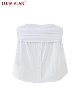 Nauji moteriški balti marškiniai be petnešėlių Moteriška laisvalaikio tampri palaidinė šoninis užtrauktukas LUJIA ALAN B1563