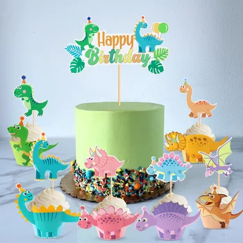 Mielas animacinis filmas Dinozaurų tortas Topper Jungle Safari Dino gimtadienio tortas Supa vaikus Berniukai Happy Dinosaur gimtadienio vakarėlio torto dekoras