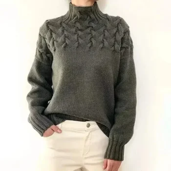 Fashion Winter Office Lady Megztiniai Žieminis šiltas kietas megztinis Rudens laisvalaikio džemperis ilgomis rankovėmis Pull Femme 30303