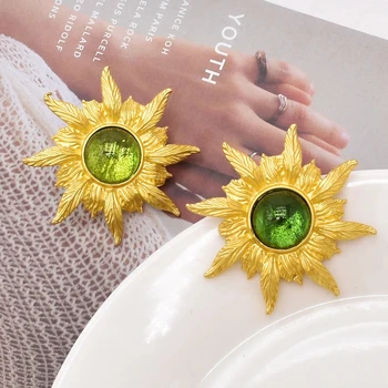 prancūziško stiliaus vintažiniai SUN-Flowers stiliaus auskarai auskarai aukso spalvos metalas žalia raudona mėlyna spalva Kristalas moterų vakarėlių dovanoms