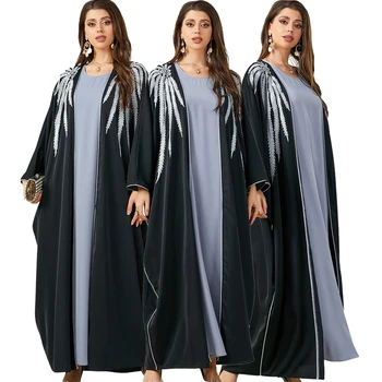 Eid musulmoniška suknelė moterims Abaya su vidine suknele 2 dalių rinkinys Jalabiya vakarėlio suknelės Dubajus Abayas Kaftan Vestidos Arabiškas ilgas chalatas