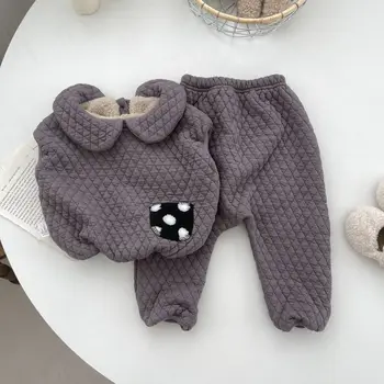 Winter New Baby Sleeveless Clothes Set Infant Boy Girl Plus Velvet Thick Lapel Liemenė + Šiltos kelnės 2vnt Suit Kids Casual Apranga