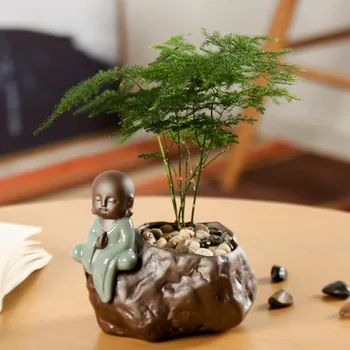 kinų stilius Kūrybinis Chan Monk žalias augalas vazonas keraminis gėlių vazonas bonsai vaza darbastalio papuošalai biuro namų dekoras