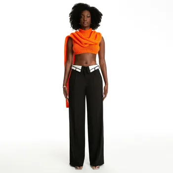 Elegant Retro Women Office Zipper Patchwork Tiesios kelnės 2024 Spring Streetwear Fashion Solid Color Laisvos plačios kojinės Kelnės