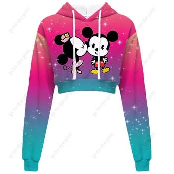 2024 New Disney Minnie Mickey 3D Print Moteriški apkarpyti džemperiai ilgomis rankovėmis itin plonas apkarpytas viršutinis džemperis su gobtuvu Karštas išpardavimas