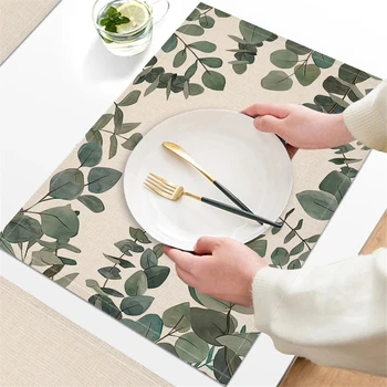 Šviežias paprastas abstraktus mažų lapų šakų spausdinimas Lininis stalo kilimėlis valgomojo stalo gėrimui Padėkliukas Namų dekoravimas Moderni virtuvė