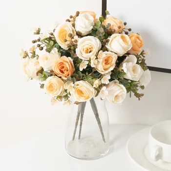 Rudens dirbtinės gėlės Šilko rožė Aukštos kokybės Valentino dienos namų kambarys Vestuvių dekoravimas Sodas Netikras gėlių nuotraukų rekvizito dovana