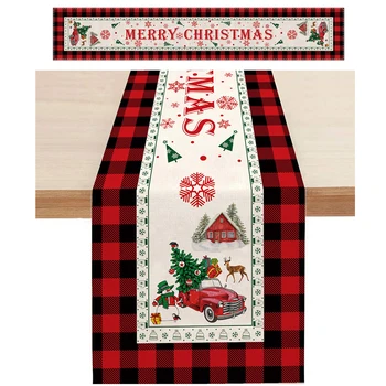 Kalėdų stalo bėgikas Linksmų kalėdinių dekoracijų namams Medvilnės lininės staltiesės užvalkalas Kalėdų ornamentas 2024 Naujieji metai