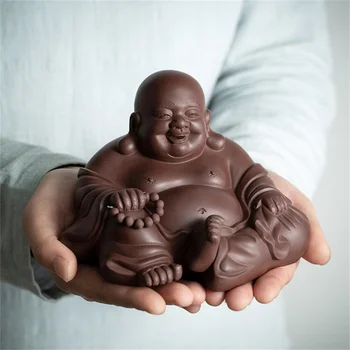 Gali pakelti Maitrėjos Budos Bodhisattva purpurinio smėlio arbatos naminių gyvūnėlių svetainės dekoravimas