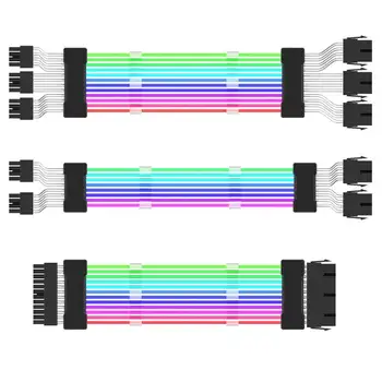 Kompiuteris 18AWG ARGB Sync PSU maitinimo šaltinio prailginimo kabelių rinkinys ATX 24PIN VGA GPU PCI-E 8PIN 6Pin RGB PC modulio kabeliai
