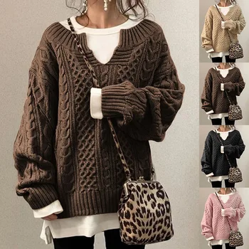 2023 Nauji megztiniai Megztiniai Kepta tešla Sukimai Rašto megztiniai Laisvalaikio mezginiai Megztiniai Moterys