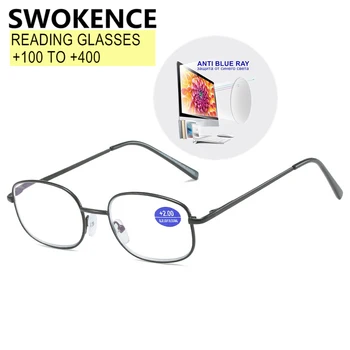 SWOKENCE Mėlyna šviesa Blokuojantys skaitymo akiniai Moterys Vyrai Lydinio rėmas Anti Blue Ray Presbyopic Spectacles nuo +0,5 iki +4,0 R004