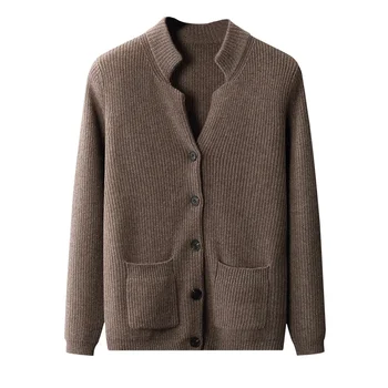 Naujas atvykimas Ruduo Žiema Aukštos kokybės vyriškas megztinis Megztinis su megztiniu 100% kašmyras Sutirštintas kišeninis paltas Vienspalvis dydis S M L XL 2XL