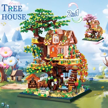 Romantiškas sakurų namelis medyje 2 spalvų namelio medyje statybinis blokas 