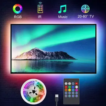 TV foninio apšvietimo muzikos sinchronizavimas USB maitinamas RGB 5050SMD LED juostos lemputė 5V RGB LED lempa 15 - 80 colių televizoriui, veidrodžiui, kompiuteriui