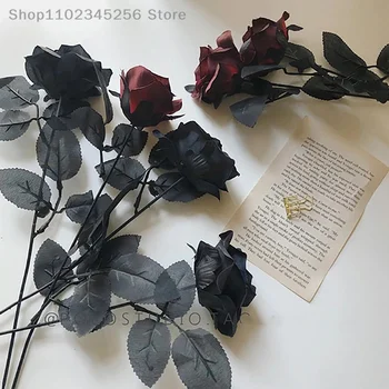 1vnt Gotikinės Juodosios rožės dirbtinės gėlės Simuliacinės gėlės Valentino rožės Gėlės Namų dekoracijos