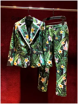 Women Print Blazer Set Print Slim Designer Casual Slim Blazer Suit Female Two Piece Set 2022 Autumn New
