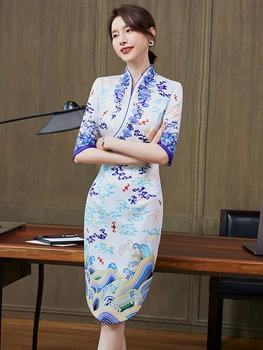 Profesionali spausdinta suknelė moterims Summer Haihang stiuardesės viešbučio registratūra medicinos grožio darbo drabužiai kinų stilius