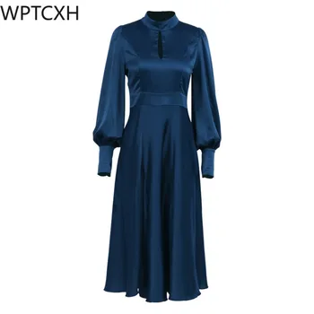 2024 Pavasario naujo stiliaus satino imitacija Šilkas Prancūziškos suknelės temperamentas Vyresnysis Europos Amerikos moterų aukštu liemeniu tuščiaviduris sijonas