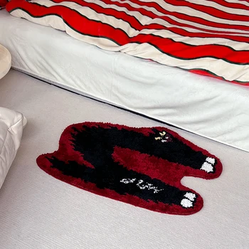 Tufting Black Cat kilimėlis Vonios kilimėlis Minkštas pūkuotas animacinis filmas Svetainės plotas Kilimėlis Kilimas Miegamojo grindys Anti Slip Pad Juokingas namų kambarys Tvarkingas dekoras