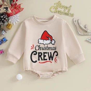Infant Baby Christmas Džemperis Jumpsuit CartoonLetter Print Round Neck Long Sleeve Romper Toddler drabužiai