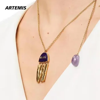 Europe Fashion Aukščiausios kokybės violetinis perlas Emalio aštuonkojų karoliai Moterų dizainerių prekės ženklas Prabangių papuošalų tendencija