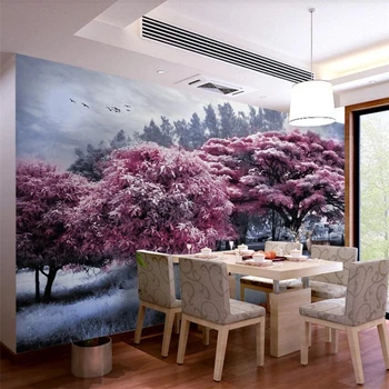 beibehang Individualūs tapetai 3d gražus rožinis miško medis briedžių peizažas TV fonas siena svetainės valgomojo freska фотообои