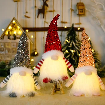 Kalėdinė beveidė lėlė LED šviečiantys blizgučiai Gnome pliušinis elfas Kalėdų senelio papuošalai Naujųjų metų dovana Kalėdinės dekoracijos namams