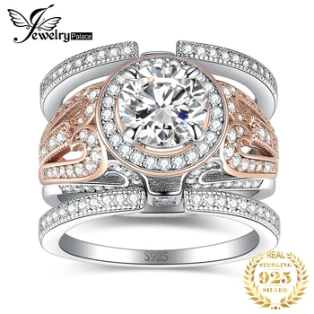 JewelryPalace Naujas 3 vnt auksas 925 svarų sterlingų sidabrinis vestuvinis sužadėtuvių žiedas moteriai 2.7ct AAAAA CZ imituoti deimantiniai nuotakos rinkiniai