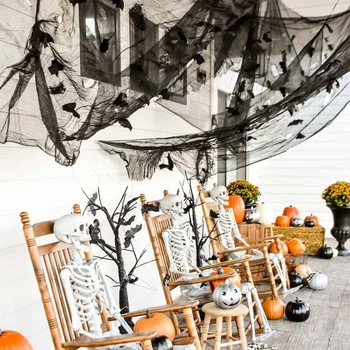 Helovinas Creepy Black Verpalų audinys Marlė Laimingas Helovino dekoravimas namų stalui Durų tinklinis audinys Baisus siaubo vakarėlio scenos rekvizitas