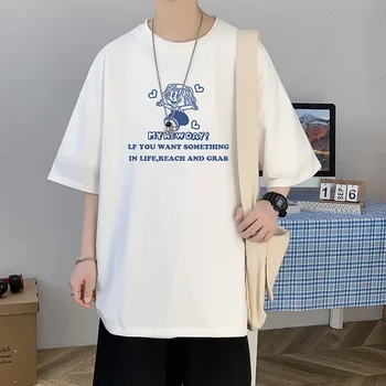 vyriški oversized marškinėliai vasaros vyriškos medvilnės anime spausdinimo marškinėliai laisvalaikio drabužiai balti marškinėliai 5XL didelio dydžio nauji drabužiai vyrams