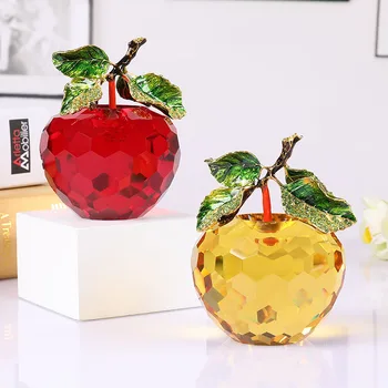 Krištolinis obuolys Popierinis svoris Miniatiūrinė figūrėlė, stikliniai dirbtiniai vaisiai Stalo centro dekoro dekoravimas, geriausiai tinka laimingoms dovanoms
