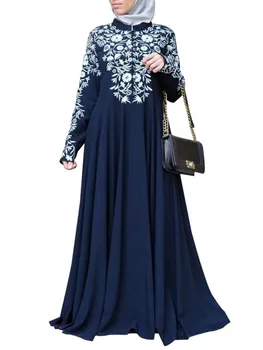 Nauja 2023 m. musulmonų moterų suknelė ilgomis rankovėmis Dubajus Türkiye elegantiška suknelė Stovas Apykaklė Gėlių atspaudas Didelė sūpynės suknelė Nacionalinis stilius